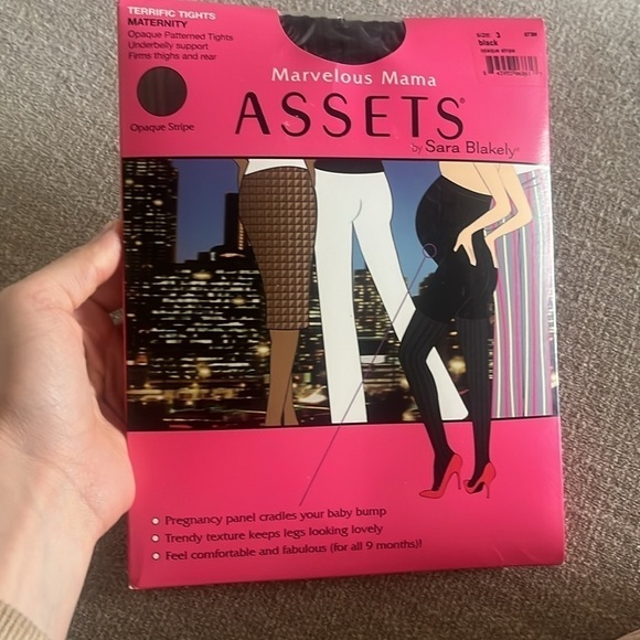 NWT ASSETS Marvelous Mama Terrific Tights Maternity Opaque Blck Stripes size 3 - Picture 2 of 3